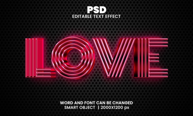 Love 3d editable photoshop text effect style with modern background