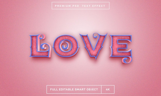 Love 3d text style effect template premium psd