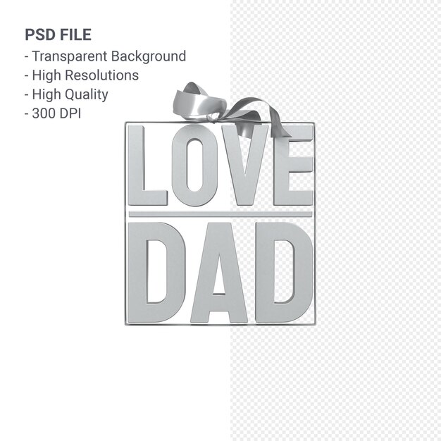 Love dad with bow and ribbon 3D rendering isolated