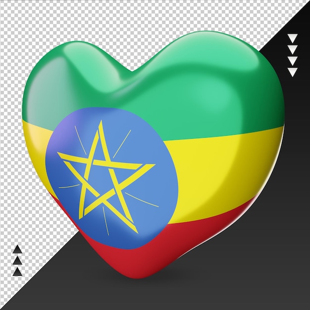 Love Ethiopia flag hearth 3d rendering right view