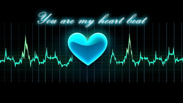 Love heart beat with cyan neon effects