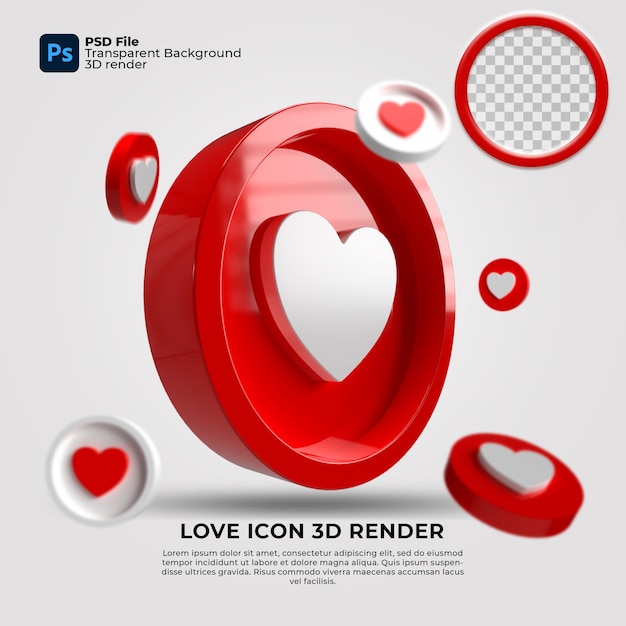 love icon 3d render with elements