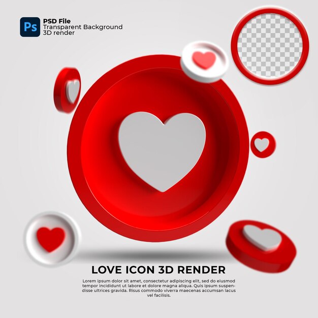 love icon 3d render with elements