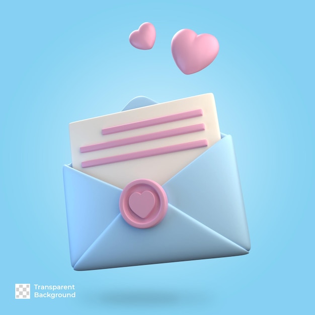 love letter 3d icon render isolated