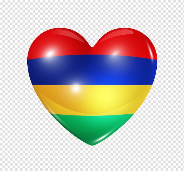 Love Mauritius symbol of a 3D heart with flag design isolated