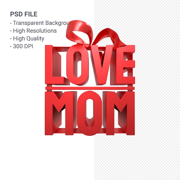 Love mom with bow and ribbon 3D rendering isolated