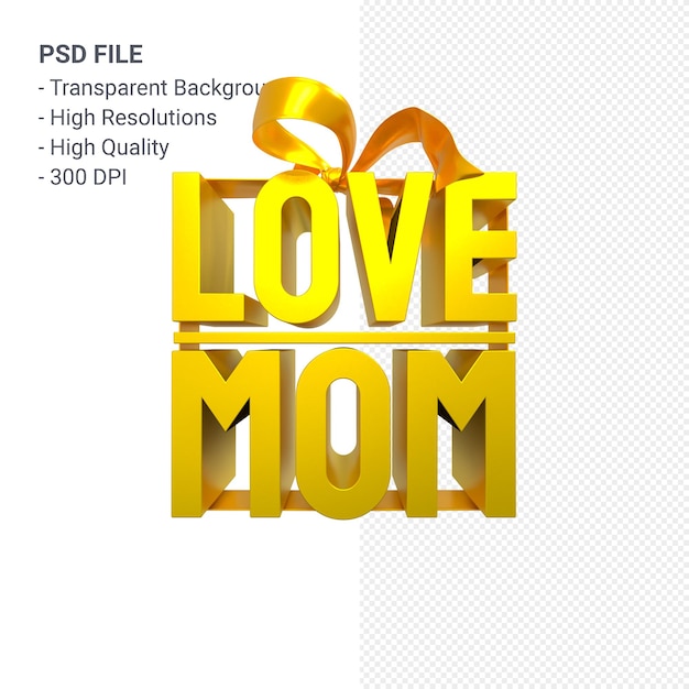 Love mom with bow and ribbon 3D rendering isolated