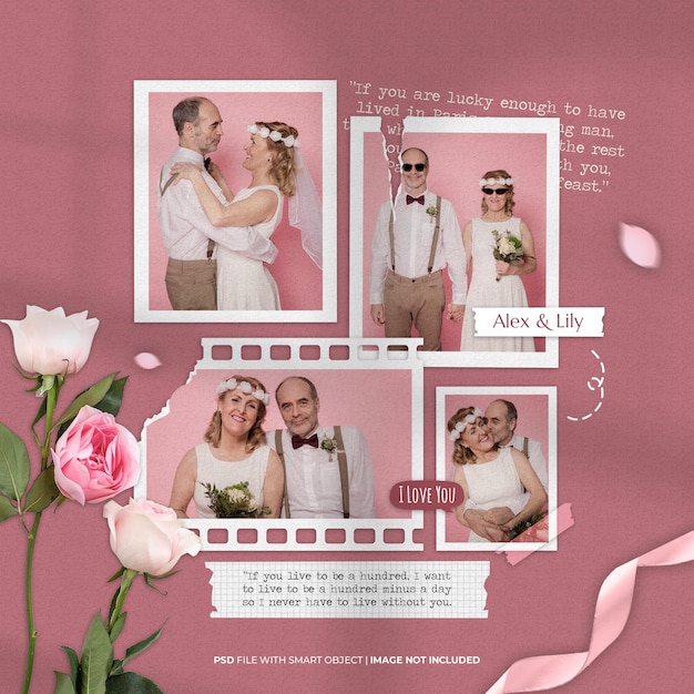 Love moodboard photo frame set mockup