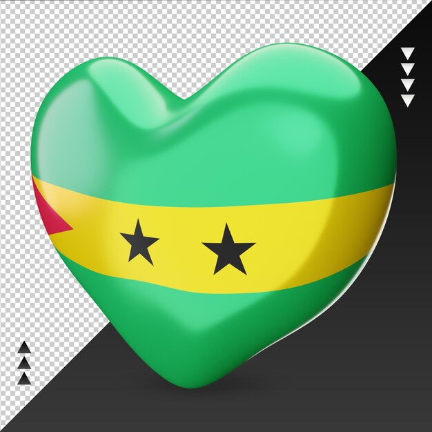 Love Sao Tome and Principe flag hearth 3d rendering right view