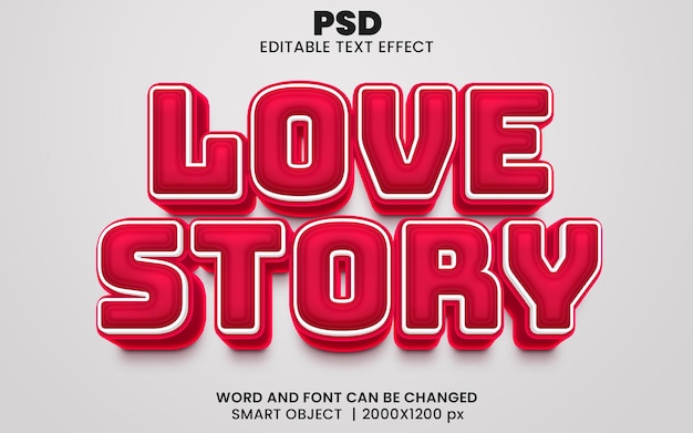 Love story 3d editable text effect Premium Psd with background