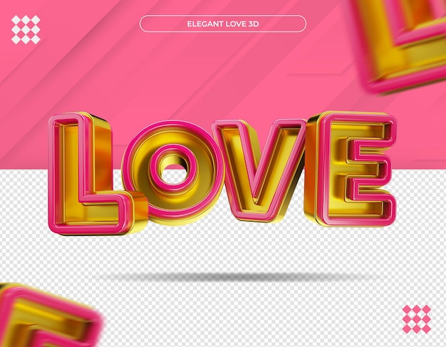 PSD love text in 3d rendering isolated