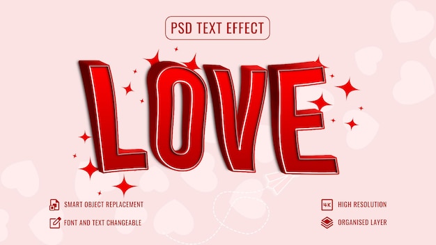 Love text effect mockup with customizable red background