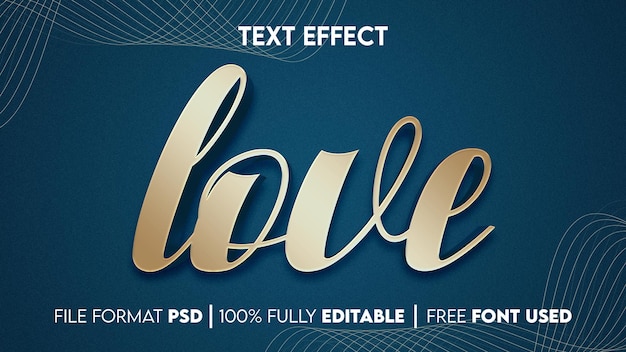 PSD love text effect with blue background