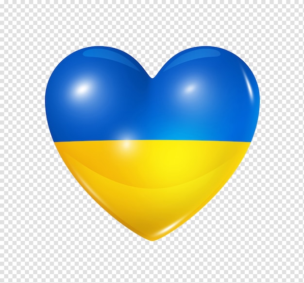 Love Ukraine symbol 3D heart flag icon isolated on white with clipping path