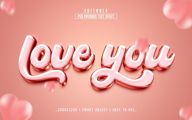 Love You 3D Editable Text Effect PSD With  Premium Background