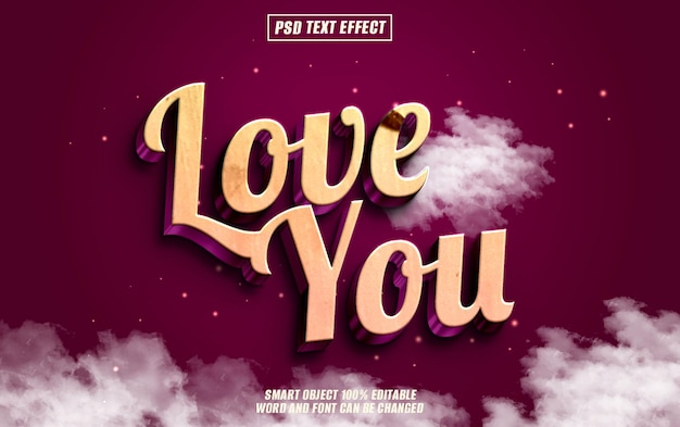 PSD love you text effect font editable typography 3d text