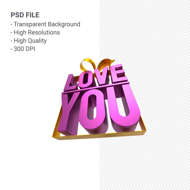 Love you with bow and ribbon 3d design