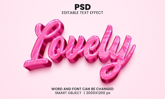 Lovely 3d editable text effect Premium Psd with background