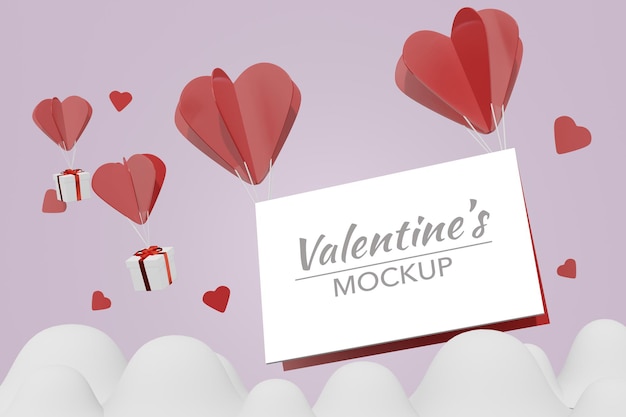 Lovely happy Valentines day concept in 3d model mockup