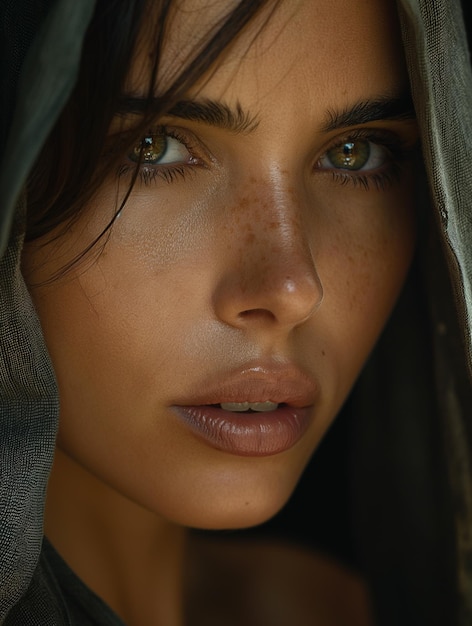 A lovely middle eastern woman with freckles on her face