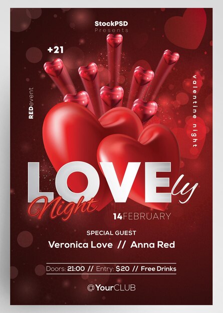 PSD lovely night party valentine lovely night party flyer design