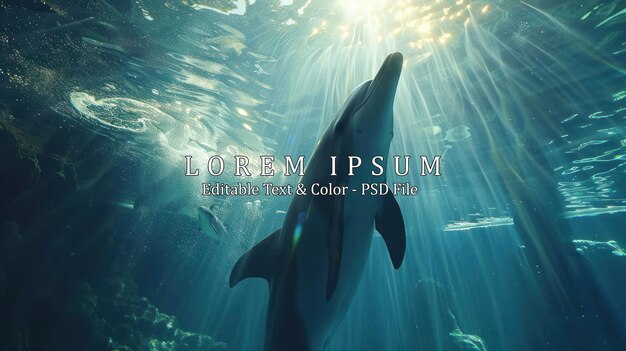 Low angle view of Dolphin swimming in large glass tank with sunlight passing through the water