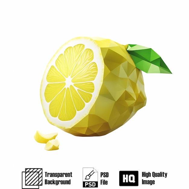 low poly lemon on a white or object on plain color background realistic