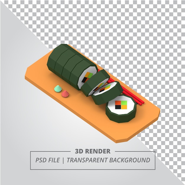 LOW POLY SUSHI ROLL 3D RENDER