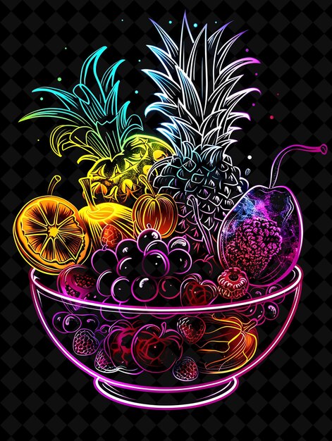 PSD luminescent glowing fruit bowl overflowing and exploding var neon color food drink y2k collection