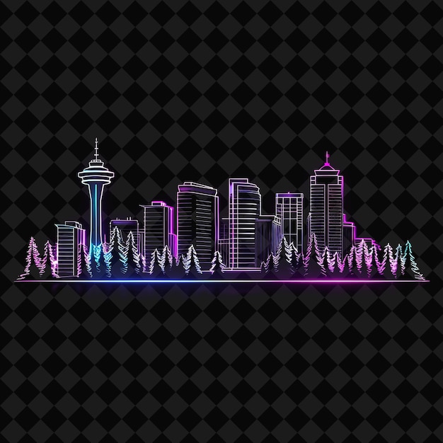 PSD luminescent neon vancouver skyline inside an angular silhoue png y2k monoline cityscape collage art