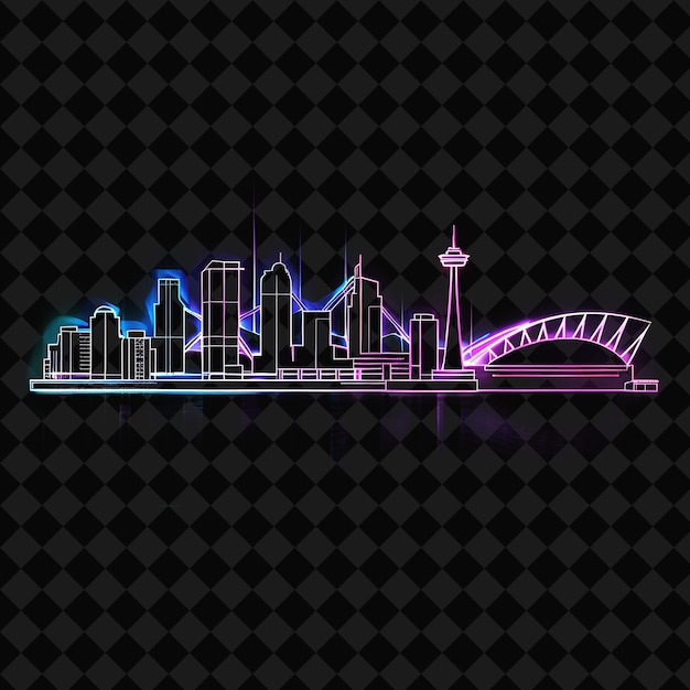 PSD luminescent neon vancouver skyline inside an angular silhoue png y2k monoline cityscape collage art