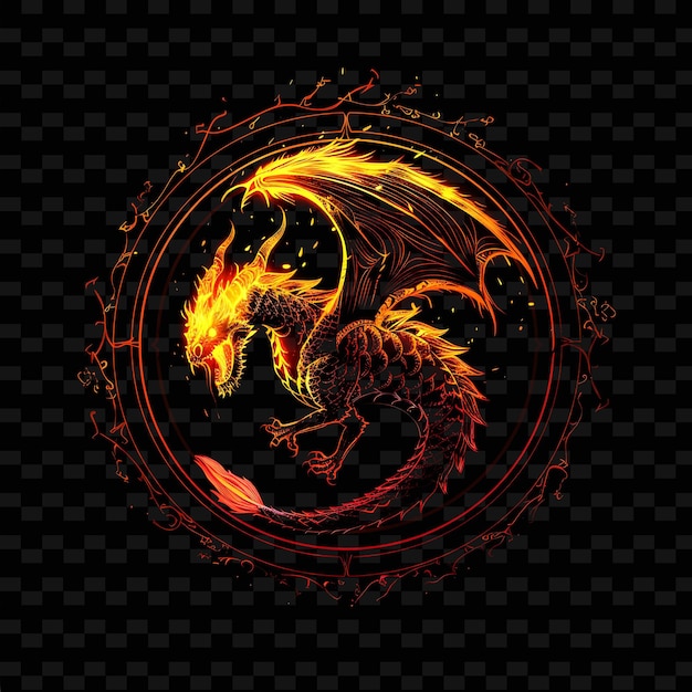 Luminous Aura of a Dragon Breathing Fire With Neon Fiery Red PNG Creative Neon Line Art Designs