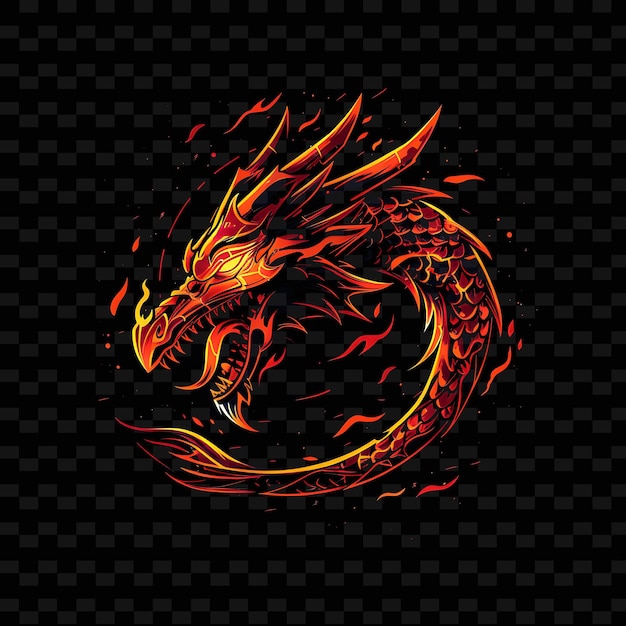 Luminous Aura of a Dragon Breathing Fire With Neon Fiery Red PNG Creative Neon Line Art Designs