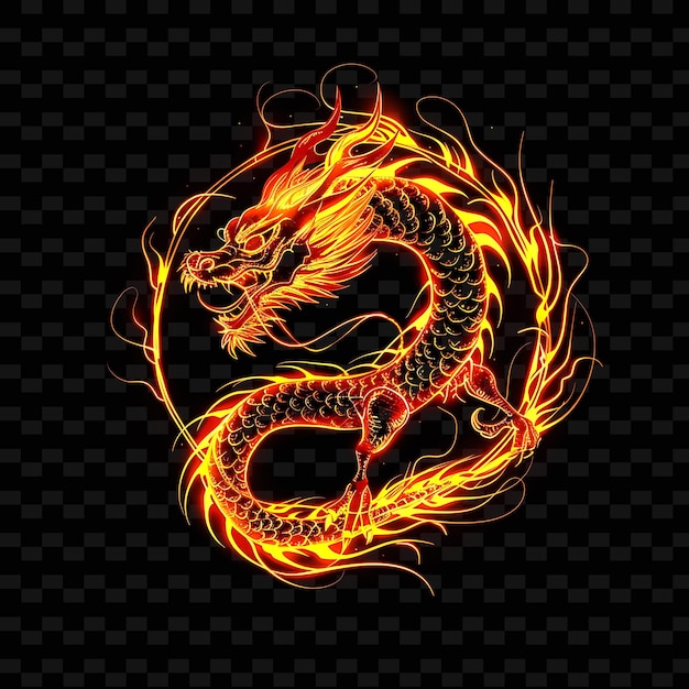 Luminous Aura of a Dragon Breathing Fire With Neon Fiery Red PNG Creative Neon Line Art Designs