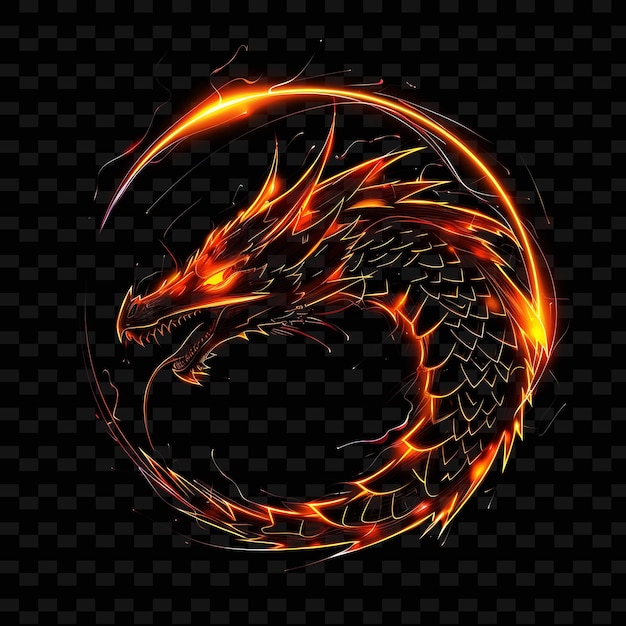 Luminous Aura of a Dragon Breathing Fire With Neon Fiery Red PNG Creative Neon Line Art Designs