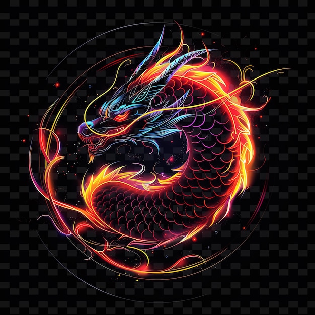 Luminous Aura of a Dragon Breathing Fire With Neon Fiery Red PNG Creative Neon Line Art Designs