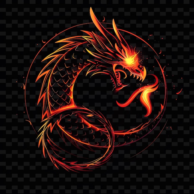 Luminous Aura of a Dragon Breathing Fire With Neon Fiery Red PNG Creative Neon Line Art Designs