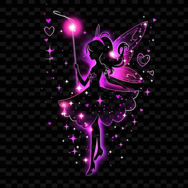 Luminous Aura of a Fairy With a Glowing Wand With Neon Pink PNG Creative Neon Line Art Designs