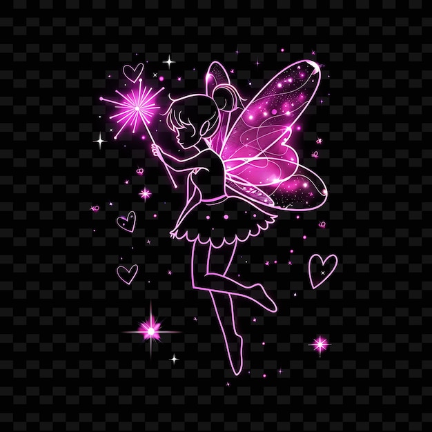 Luminous Aura of a Fairy With a Glowing Wand With Neon Pink PNG Creative Neon Line Art Designs