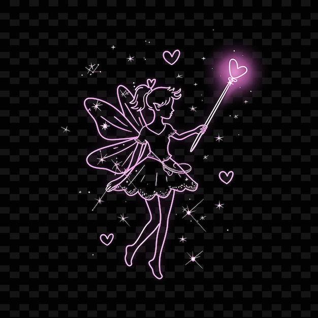 Luminous Aura of a Fairy With a Glowing Wand With Neon Pink PNG Creative Neon Line Art Designs