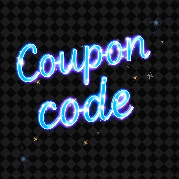 PSD luminous coupon code text shines in neon periwinkle and light blue adorned with animated sugar p