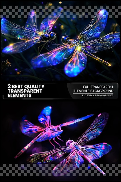 PSD luminous dragonflies fluttering through moonbeams picture on transparent background