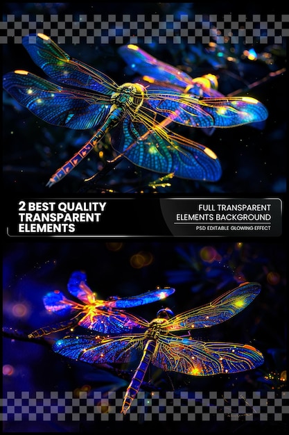 PSD luminous dragonflies fluttering through moonbeams picture on transparent background