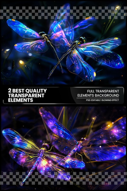 PSD luminous dragonflies fluttering through moonbeams picture on transparent background