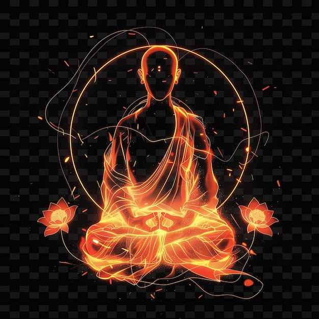 Luminous Effect of a Monk Meditating With Energy With Neon O PNG Creative Neon Line Art Designs