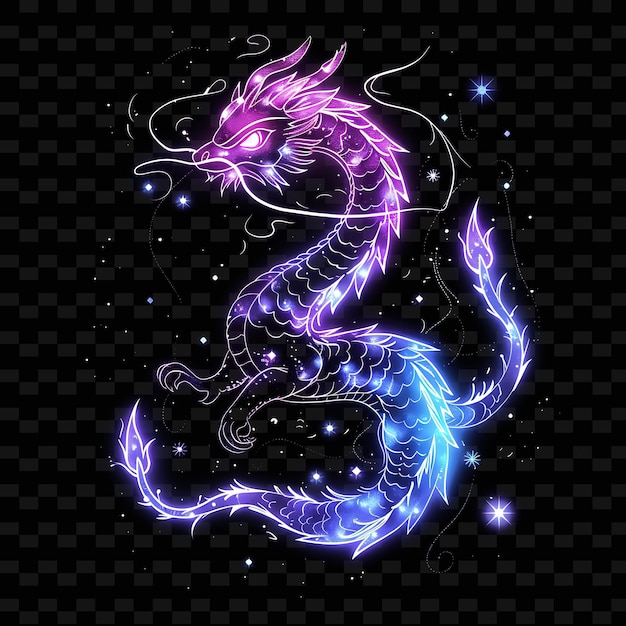 Luminous Glowing Lines Forming a Celestial Dragon With Neon PNG Creative Neon Line Art Designs