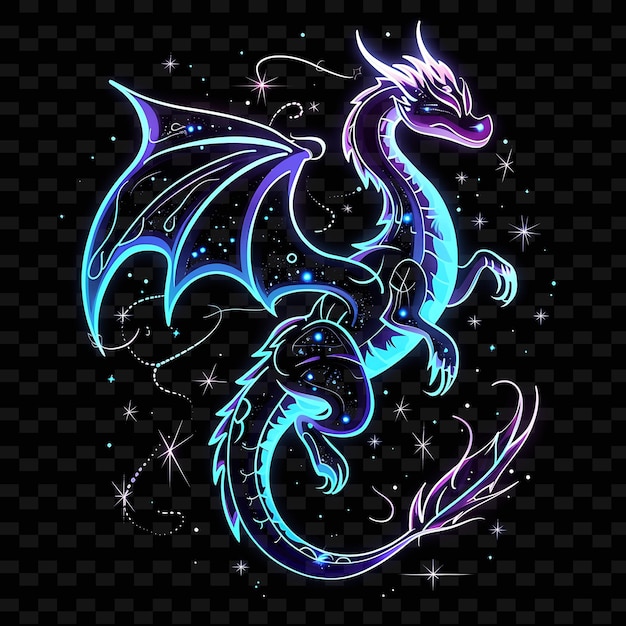 Luminous Glowing Lines Forming a Celestial Dragon With Neon PNG Creative Neon Line Art Designs