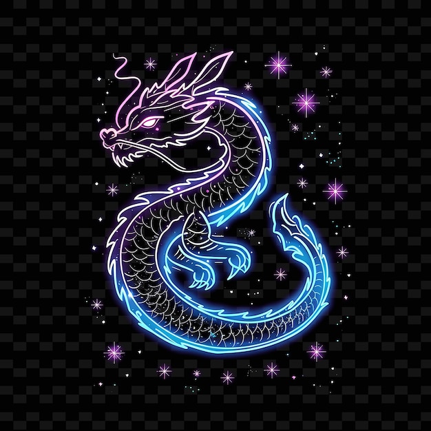 Luminous Glowing Lines Forming a Celestial Dragon With Neon PNG Creative Neon Line Art Designs