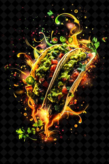 Luminous Illuminated Tacos With Guacamole Cascading and Mixi Neon Color Food Drink Y2K Collection