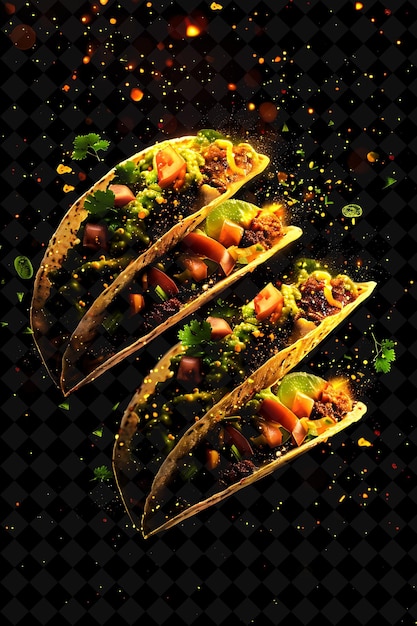 Luminous Illuminated Tacos With Guacamole Cascading and Mixi Neon Color Food Drink Y2K Collection